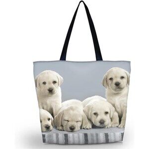 New Plenty Waterproof Beach Tote Bag White Dogs Puppies - Stylish Bag for Women